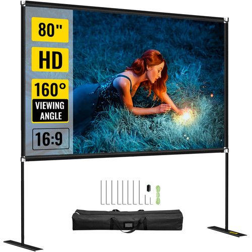Movie Screen with Stand 80inch Portable Projector Screen 16:9 4K HD Wide Angle Outdoor Projector Screen Stand Easy Assembly with Storage Bag for Home Office Outdoor Use