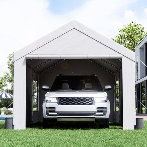 Carport, Heavy Duty 12x20ft Car Canopy, Outdoor Garage Shelter with Removable Sidewalls, Roll-up Ventilated Windows & Doors, UV Resistant Waterproof All-Season Tarp for Car, Truck, Boat, White