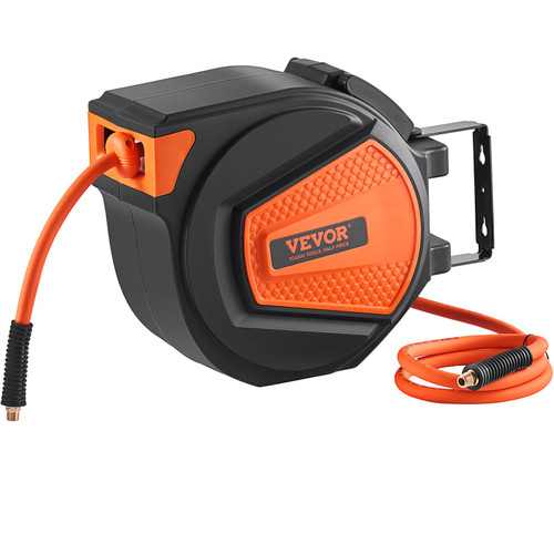 Retractable Air Hose Reel, 3/8 IN x 50 FT Hybrid Air Hose Max 300PSI, Air Compressor Hose Reel with 5 ft Lead in, Ceiling / Wall Mount Enclosed Air Reel, 180° Swivel Mount