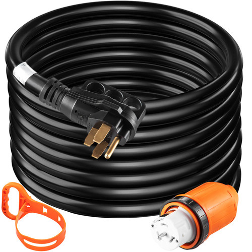 Heavy Duty Generator Cord, 10 Feet Generator Power Cord, 50AMP ETL Listed Cord, 12000 Watts Black Cable, SS2-50R Generator Plug, SS2-50P Extension Cord, 125/250V Generator Wire w/ Portable Strap