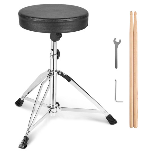 Drum Throne, 19.3 to 23 in / 490-585 mm Height Adjustable, Padded Drum Stool Seat with Anti-Slip Feet 5A Drumsticks 330 lbs / 150 kg Maximum Weight Capacity, 360° Swivel Drum Chair for Drummers
