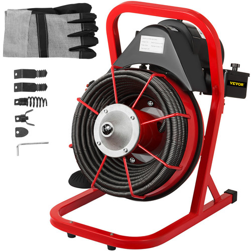 50 Ft x 1/2 Inch Drain Cleaner Machine Best fit 1™(25mm) to 4™(100mm) Pipes Drain Cleaning Machine Portable Drain Auger Cleaner with 4 Cutters Electric Drain Auger Plumbing Tool (50Ft x 1/2In)