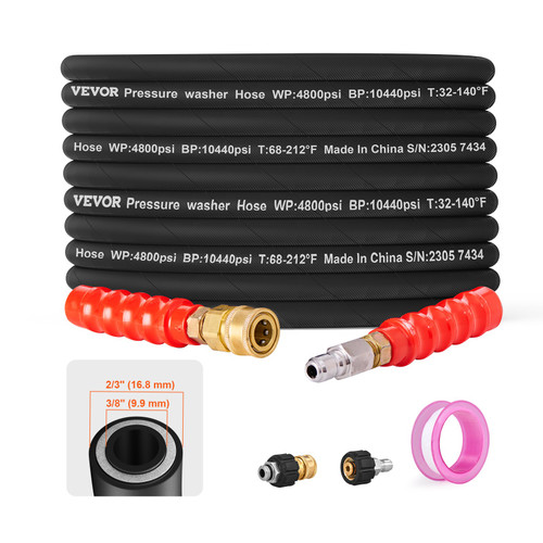 Pressure Washer Hose, 100FT, Kink Free 3/8"-I14.8 Male, 3/8"-I15 Female For Most Brand Pressure Washers, 4.9'' Bending Radius, 4800 PSI Heavy Duty Power Washer Extension Replacement Hose