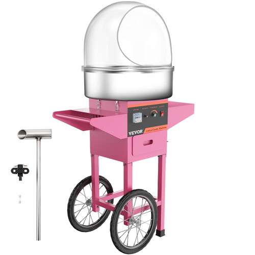 Cotton Candy Machine Commercial with Bubble Cover Shield and Cart Cotton Candy Machine Candy Floss Maker Pink 1030W Electric Cotton Candy Maker Stainless Steel for Various Parties