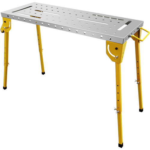 Welding Table, 46" x 18" Table Top, Steel Portable Workbench with 1000lb Weight Capacity, 4 Adjustable Height Work Table w/ Folding Legs, Carrying Handle and 2 Casters