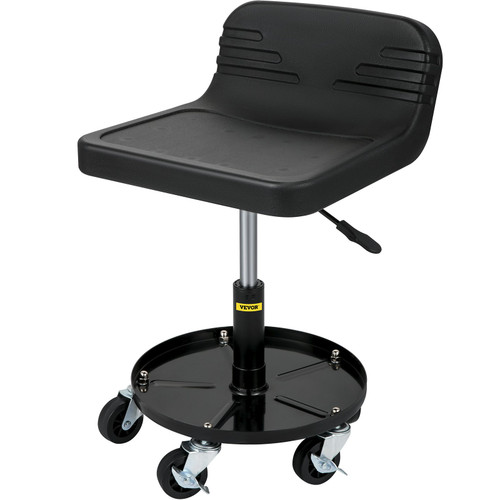 Rolling Garage Stool, 300LBS Capacity, Adjustable Height from 15.7 in to 20.5 in, Mechanic Seat with 360-degree Swivel Wheels and Tool Tray, for Workshop, Auto Repair Shop, Black