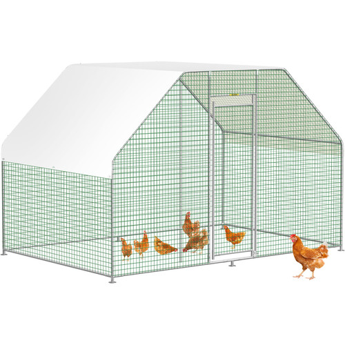 Large Metal Chicken Coop with Run, Walkin Chicken Run for Yard with Waterproof Cover, Outdoor Poultry Cage Hen House, 6.5x9.8x6.5ft Large Space for Duck Coops and Rabbit Runs, Silver