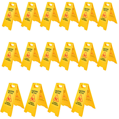 16 Pack Wet Floor Sign, 25" Caution Signs Wet Floor, Fold-Out Wet Floor Sign Bilingual, Double Sided Wet Floor Cones, Wet Sign Floor Sign for Restaurant Restroom Office