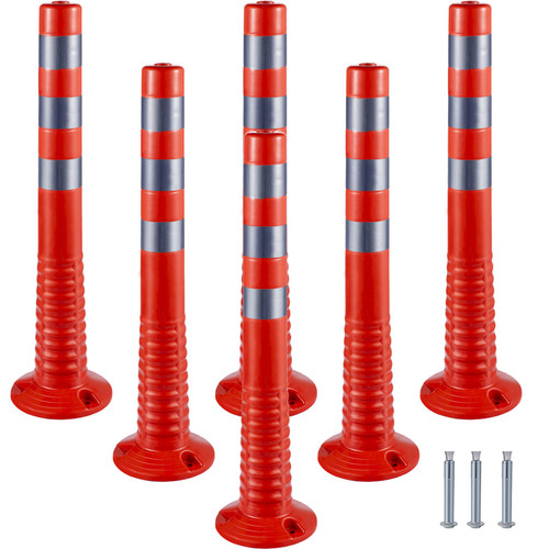 Traffic Delineator, 6 PCS Posts Channelizer Cone, Delineator Post Kit 30 in Height, PU Traffic Post, Orange Safety Cones, Portable Spring Posts with Base, Barrier Cones with Reflective Bands