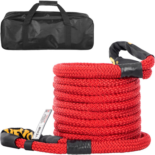 3/4" x 31.5' Kinetic Recovery Tow Rope, 19,200 lbs, Heavy Duty Double Braided Kinetic Energy Rope w/ Loops and Protective Sleeves, for Truck Off-Road Vehicle ATV UTV, Carry Bag Included, Red