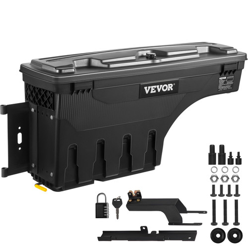 Truck Bed Storage Box, Lockable Swing Case with Password Padlock, 6.6 Gal/25 L ABS Wheel Well Tool Box, Waterproof and Durable, Compatible with Ford F-150 2015-2021, Drivers Side