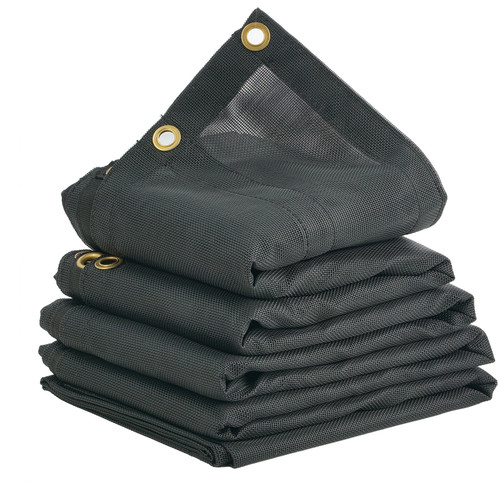 Dump Truck Mesh Tarp, 5 x 14 ft, PVC Coated Black Heavy Duty Cover with 5.5" 18oz Double Pocket, Brass Grommets, Reinforced Double Needle Stitch Webbing Fits Manual or Electric Dump Truck System