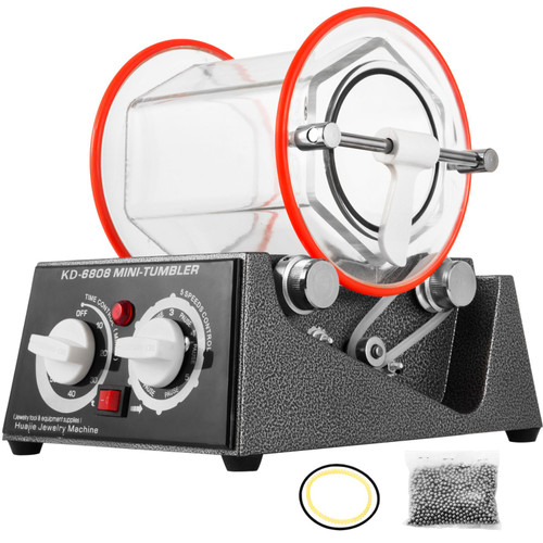 Jewelry Polisher Tumbler 3kg 6.6Lbs Capacity Jewelry Polishing Finishing Machine 45W Mini Polisher Tumbler with Glass Barrel Lock Buckle Rotary Tumbler Surface Polisher for Jewelry Polishing
