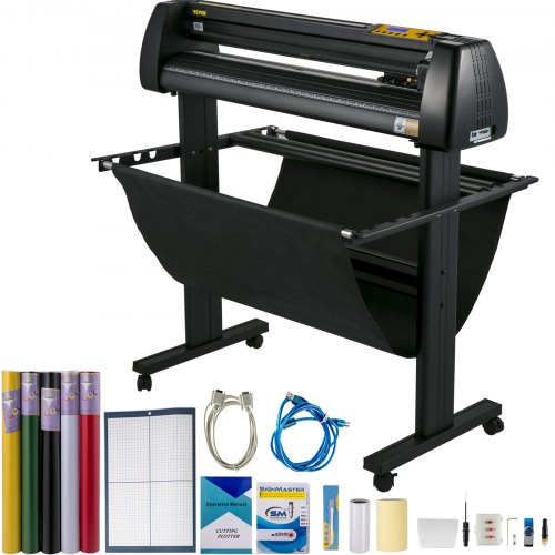 Vinyl Cutter 34Inch Bundle, Vinyl Cutter Machine Manual Vinyl Printer LCD Display Plotter Cutter Sign Cutting with Signmaster Software for Design and Cut,with Supplies, Tools