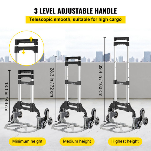 Stair Climbing Cart, 15.4" x 10.6" Folding Hand Truck, 176 LBS Weight Capacity Aluminum Alloy Hand Cart with 6 Crystal Castors Suitable for Carry Luggage, Shopping Groceries, Transport Goods