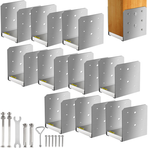 Standoff Post Base 6 x 6"(Inner Size:5.71 x 5.2") 10 PCS Stainless Steel Adjustable Post Base Adjustable Post Anchor with Fiber Drawing Surface and Full Set of Accessories for Rough Size Lumber