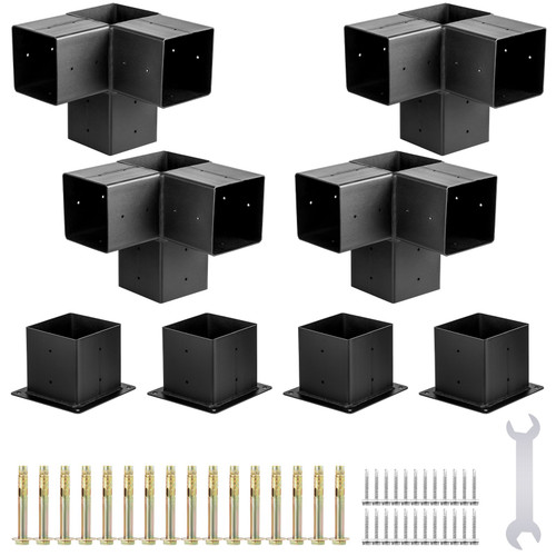 Pergola Kit Steel Brackets, 6" x 6" Pergola Brackets Post, 8 pcs Pergola Brackets Boot, Powder-Coated Pergola Bracket Shoulder, Carbon Steel Extension Pergola Bracket with 3-Way 90° Corner