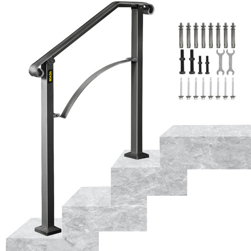 Handrails for Outdoor Steps, Fit 2 or 3 Steps Outdoor Stair Railing, Arch#2 Wrought Iron Handrail, Flexible Porch Railing, Black Transitional Handrails for Concrete Steps or Wooden Stairs