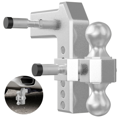 Adjustable Trailer Hitch, Fits 2.5" Receiver, 6" Drop Ball Mount Hitch w/ Forged Aluminum Shank & Two Iron Balls, 12500 LBS Towing Capacity for Most Common Needs, Dual Locking Pins Included