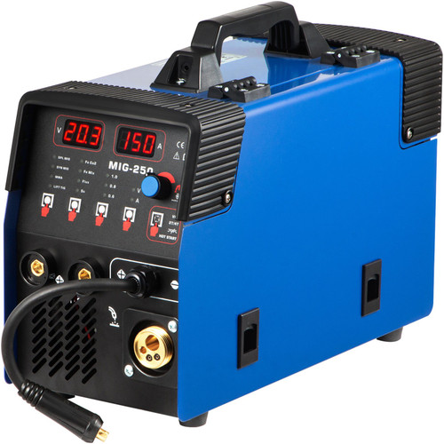 MMA/MIG/LIFT TIG Welder, 250 AMP AC 110/220V Dual Voltage TIG Welding Machine with IGBT Inverter, Digital Display 3 in 1 Multiprocess Welder, Blue Portable Machine with Welding Gun and Wire