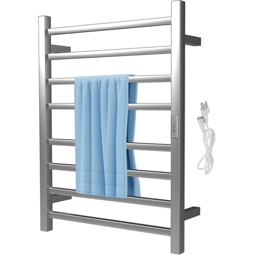 Heated Towel Rack, 8 Bars Design, Polishing Brushed Stainless Steel Electric Towel Warmer with Built-in Timer, Wall-Mounted for Bathroom, Plug-in/Hardwired, UL Certificated, Silver