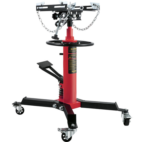 Transmission Jack,1/2Ton/1100lbs Capacity Hydraulic Telescopic Transmission Jack, 2-Stage Floor Jack Stand with Foot Pedal, 360° Swivel Wheel, Garage/Shop Lift Hoist, Red