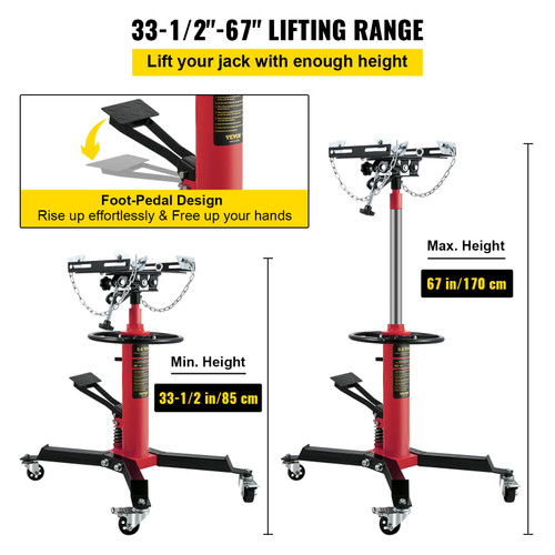 Transmission Jack,3/5 Ton/1322 lbs Capacity Hydraulic Telescopic Transmission Jack, 2-Stage Floor Jack Stand with Foot Pedal, 360° Swivel Wheel, Garage/Shop Lift Hoist, Red