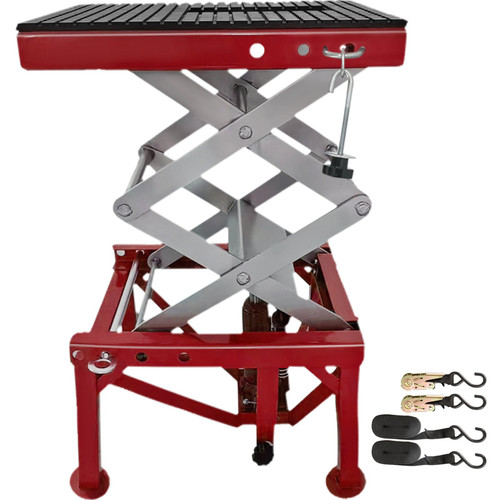 Motorcycle Jack, Hydraulic Motorcycle Scissor Jack with 300LBS Load Capacity, Portable Lift Table, Adjustable Motorcycle Lift Jack, Red Motorcycle Lift Stand