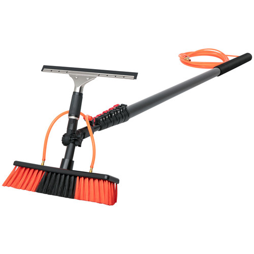 Water Fed Pole Kit, 20ft Length Water Fed Brush w/ Squeegee, 6m Water Fed Cleaning System, 3-in-1 Aluminum Outdoor Window Cleaner w/ 23' Hose, Cleaning Tool for Window Glass, Solar Panel