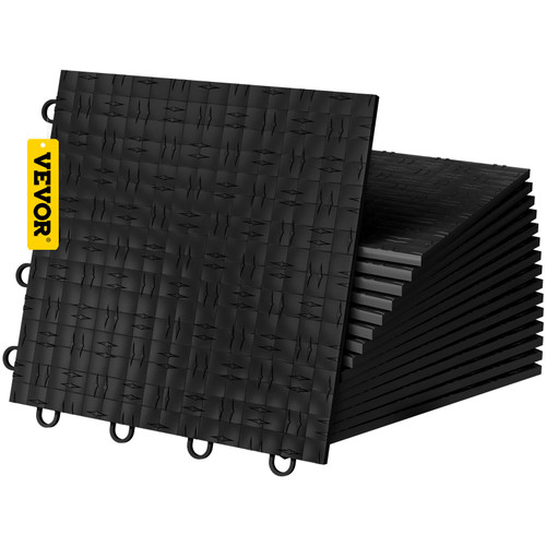 Garage Tiles Interlocking, 12'' x 12'', 50 pcs, Black Garage Floor Covering Tiles, Non-Slip Diamond Plate Garage Flooring Tiles, Support up to 55,000 lbs for Basements, Gyms, Repair Shops