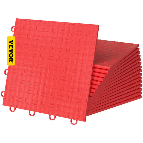 Garage Tiles Interlocking, 12'' x 12'', 25 pcs, Red Garage Floor Covering Tiles, Non-Slip Diamond Plate Garage Flooring Tiles, Support up to 55,000 lbs for Basements, Gyms, Repair Shops