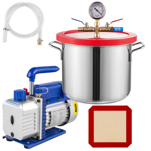 1.5 Gallon Vacuum Degassing Chamber Kit Stainless Steel Degassing Chamber 5.7L Vacuum Chamber Kit with 2.5 CFM Vacuum Pump - Not for Wood Stabilizing