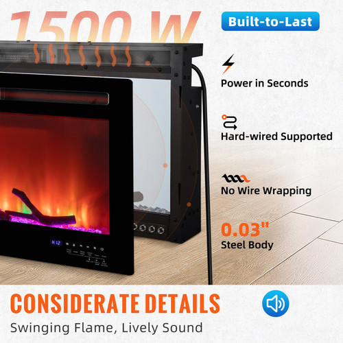 Electric Fireplace Linear Fireplace 60'' Wall-mount/Recessed Voice Control