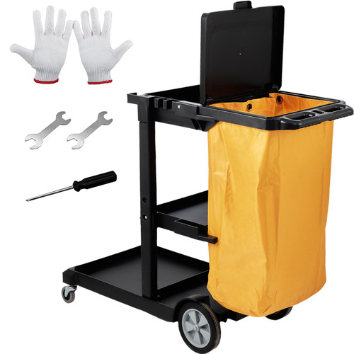 Janitorial Trolley Cleaning Cart with PVC Bag and Cover for Housekeeping