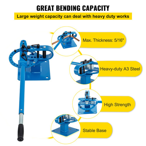 Compact Metal Bender 1"-3" Bench Flat Bar Rod Bending Brake Bender 7 Dies