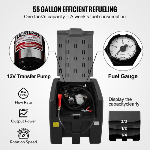 Portable Diesel Tank, 58 Gallon Capacity, Diesel Fuel Tank with 12V Electric Transfer Pump, Polyethylene Diesel Transfer Tank for Easy Fuel Transportation, Gray