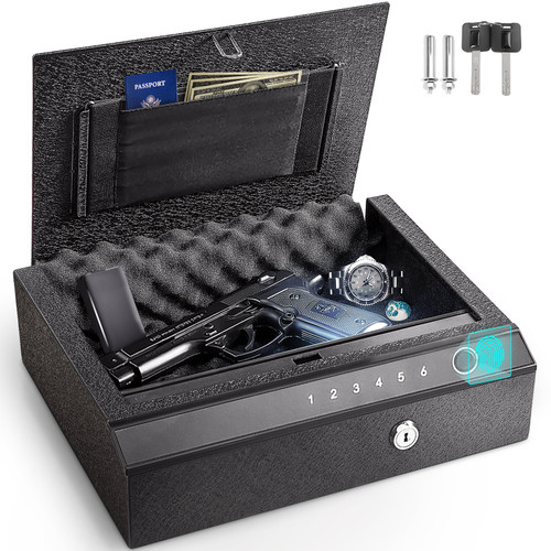 Gun Safe, Q235 Steel Pistol Safe, 3-Way Quick Access Firearm Case Box, 4L Gun Box, Advanced Biometric Technology Travel Gun Safe, Portable Design Safe for Pistol, Handgun, Cash, Jewelry, Watch