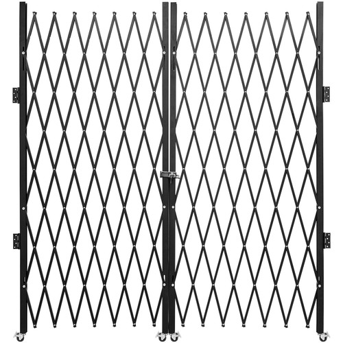 Double Folding Security Gate, 6-1/2' H x 12' W Folding Door Gate, Steel Accordion Security Gate, Flexible Expanding Security Gate, 360° Rolling Barricade Gate, Scissor Gate or Door with Keys