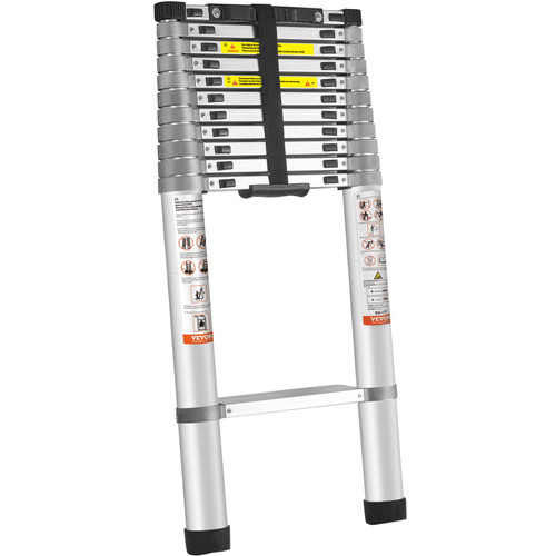Telescoping Ladder, 15 FT Aluminum One-button Retraction Collapsible Extension Ladder, 400 LBS Capacity with Non-slip Feet, Portable Multi-purpose Compact Ladder for Home, RV, Loft, ANSI Liste