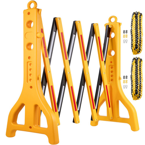 Expandable Mobile Barricade 8.3ft Width Plastic Barricade Water Filled Yellow Expandable Safety Barricades 38" Height Expandable Barricade Fence 1pcs Traffic Barricade w/Reflectors w/ 2 Chains