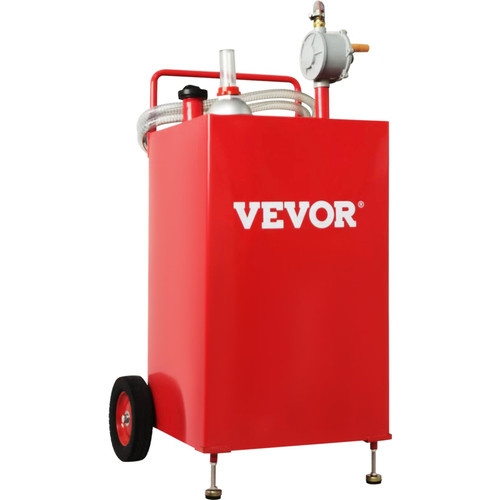 30 Gallon Fuel Caddy, Fuel Storage Tank on 2 Wheels, Portable Gas Caddy with Manuel Transfer Pump, Gasoline Diesel Fuel Container for Cars, Lawn Mowers, ATVs, Boats, More, Red