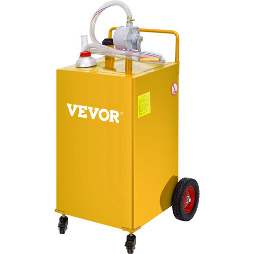 30 Gallon Fuel Caddy, Gas Storage Tank & 4 Wheels, with Manuel Transfer Pump, Gasoline Diesel Fuel Container for Cars, Lawn Mowers, ATVs, Boats, More, Yellow