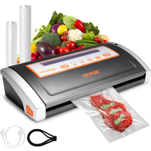 Vacuum Sealer Machine, 80Kpa 130W Powerful, Multifunctional for Dry and Moist Food Storage, Automatic and Manual Air Sealing System with Built-in Cutter, 2 Bag Rolls and an External Hose