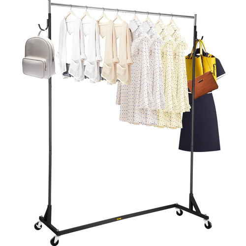 Z Rack, Industrial Grade Z Base Garment Rack, Height Adjustable Rolling Z Garment Rack, Sturdy Steel Z Base Clothing Rack w/Lockable Casters for Home Clothing Store Display Commercial Use Black