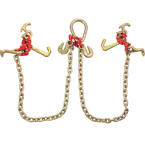 V Bridle Chain, 5/16 in x 3 ft Tow Chain Bridle, G80 V-Bridle Transport Chain, 9260 Lbs Break Strength with G70 RTJ Hooks & Grab Hooks, Heavy Duty Pear Link Connector and Chain Shorteners