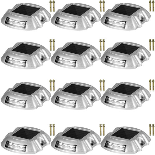 Driveway Lights 12-Pack Solar Driveway Lights Bright White with Screws Solar Deck Lights Outdoor Waterproof Wireless Dock Lights 6 LEDs for Path Warning Garden Walkway Sidewalk Steps
