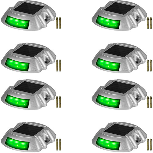 Driveway Lights, 8-Pack Solar Driveway Lights with Switch Button, Solar Deck Lights Waterproof, Wireless Dock Lights 6 LEDs for Path Warning Garden Walkway Sidewalk Steps, LED Bright Green