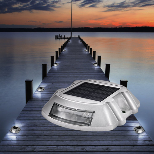 Driveway Lights Solar Driveway Lights with Screw Solar Deck Lights Outdoor Waterproof Wireless Dock Lights 6 LEDs for Path Warning Garden Walkway Sidewalk Steps (White, 8-Pack)
