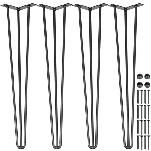 Hairpin Table Legs 16" Black Set of 4 Desk Legs 880lbs Load Capacity (Each 220lbs) Hairpin Desk Legs 3 Rods for Bench Desk Dining End Table Chairs Carbon Steel DIY Heavy Duty Furniture Legs