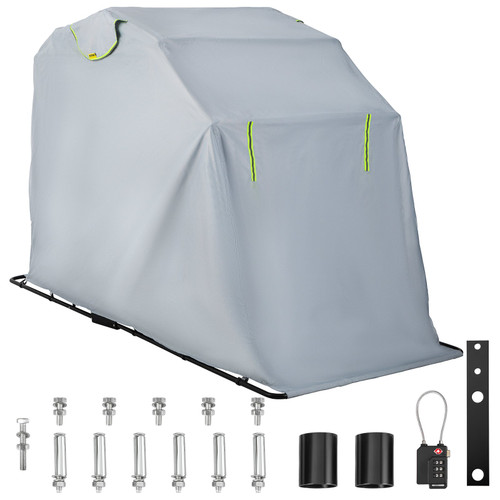 Motorcycle Shelter, Waterproof Motorcycle Cover, Heavy Duty Motorcycle Shelter Shed, 420D Oxford Motorbike Shed Anti-UV, 106.3"x41.3"x62.9" Grey Shelter Storage Garage Tent w/ Lock & Weight Bag
